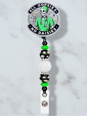 All Oopsies No Daisies Skeleton Beaded Badge Reel